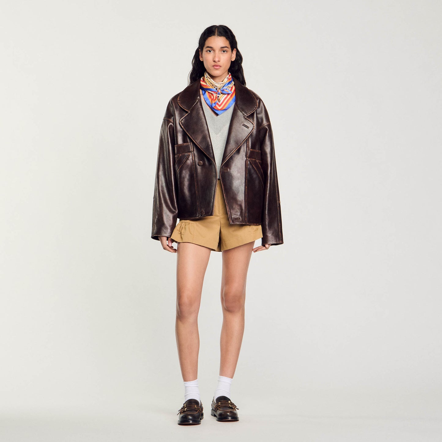 Cazadora de cuero oversize