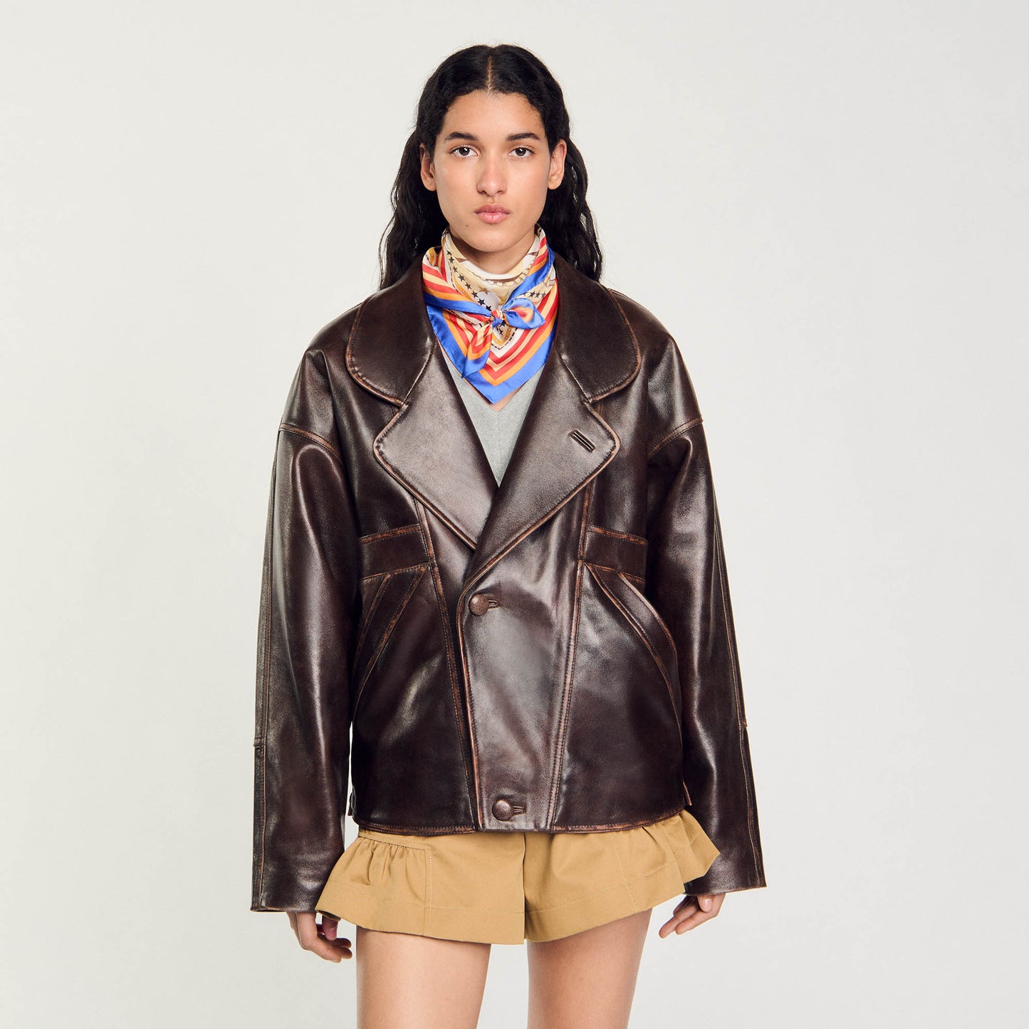 Cazadora de cuero oversize