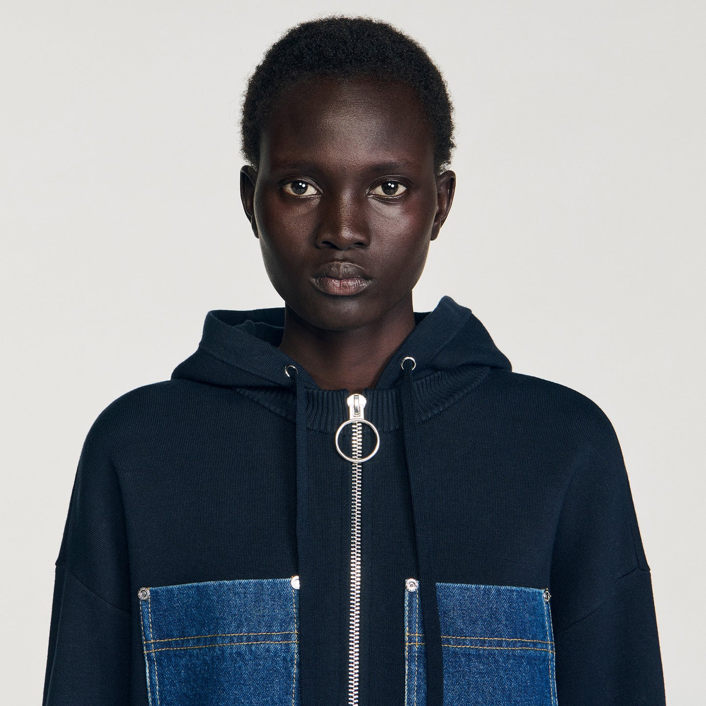 Sudadera de punto y denim