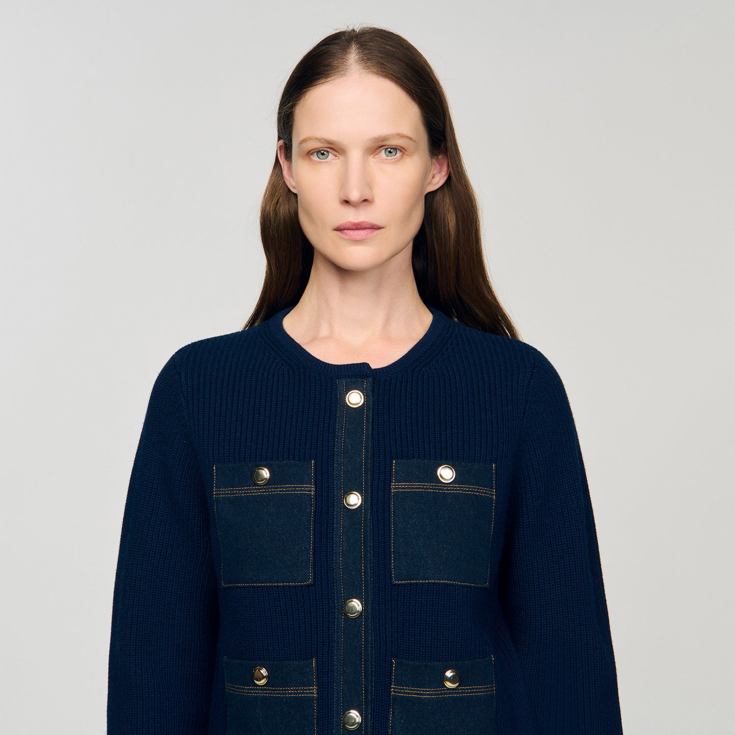 Cárdigan con detalles denim