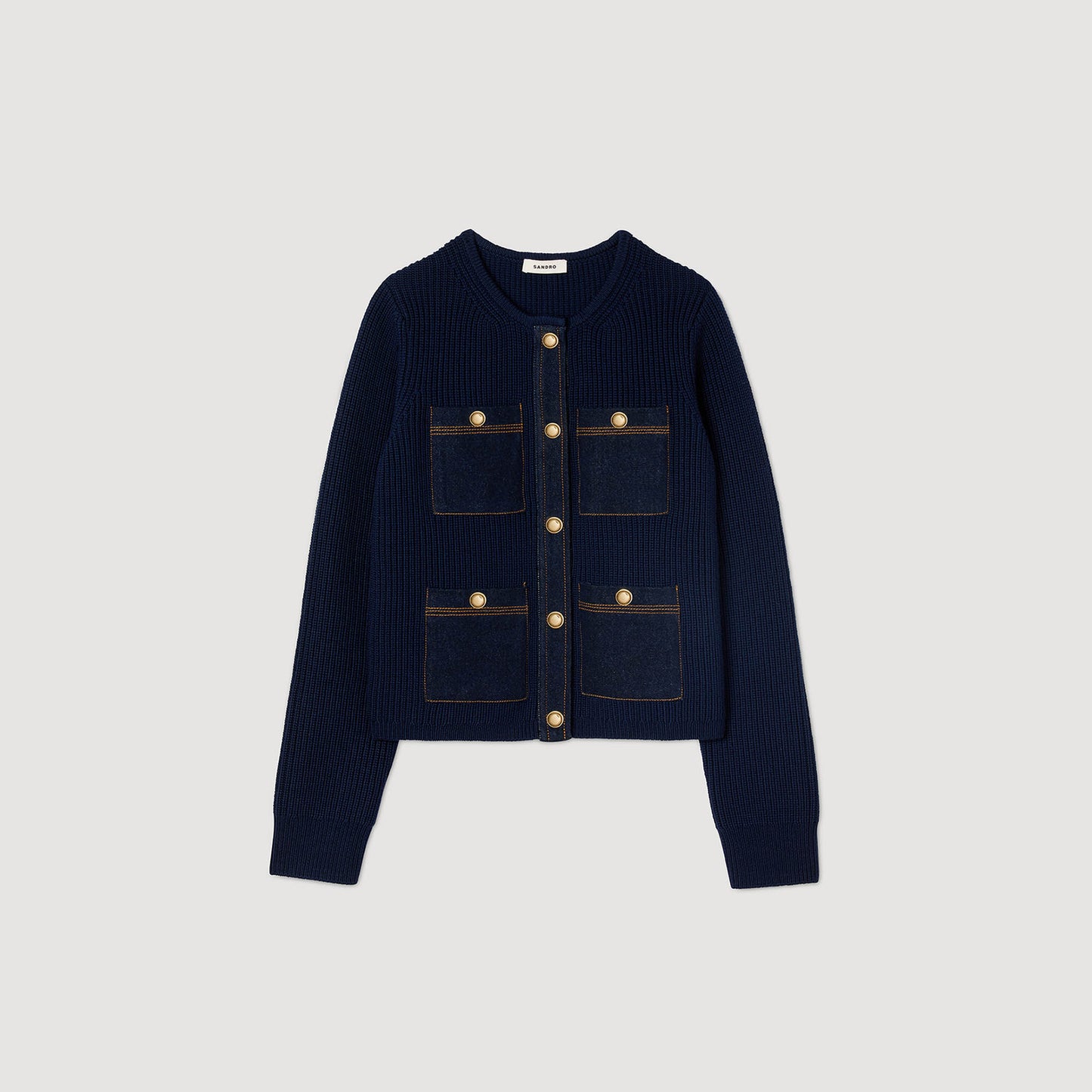 Cárdigan con detalles denim