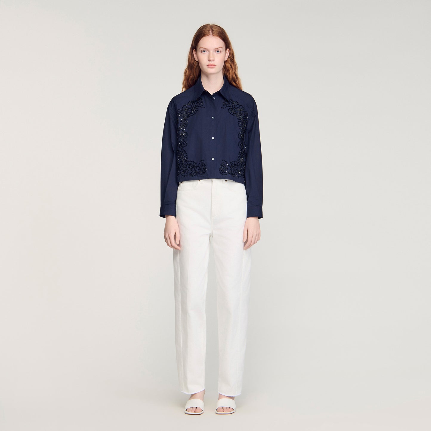 Camisa de algodón bordado floral
