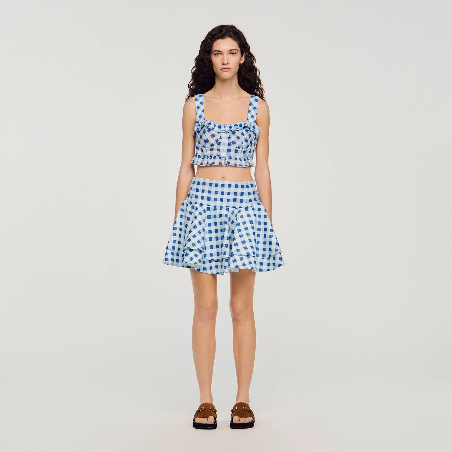 Falda corta de lino vichy