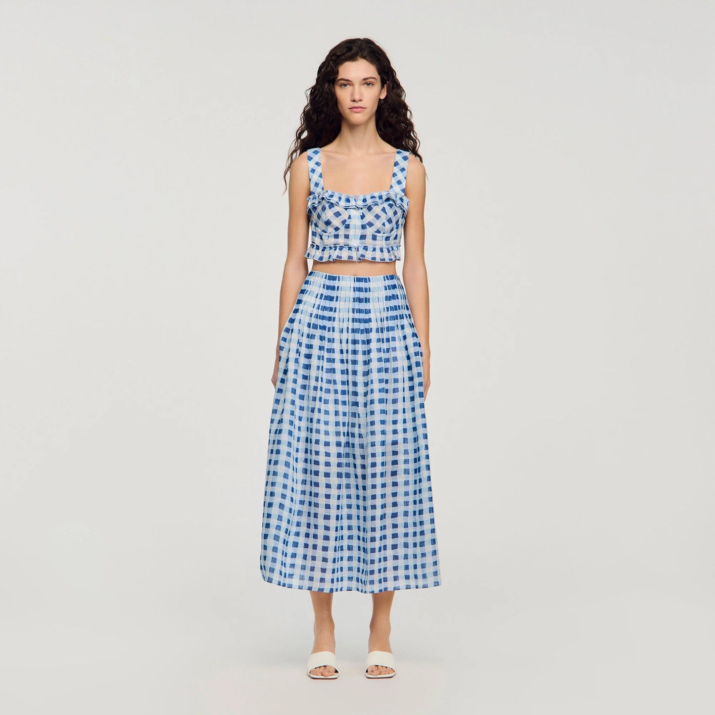 Falda larga vichy de lino