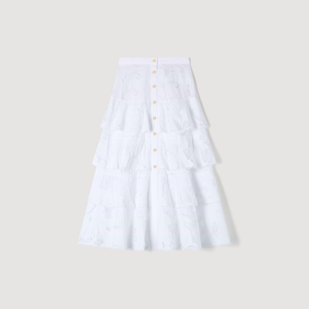 Falda larga de algodón calado