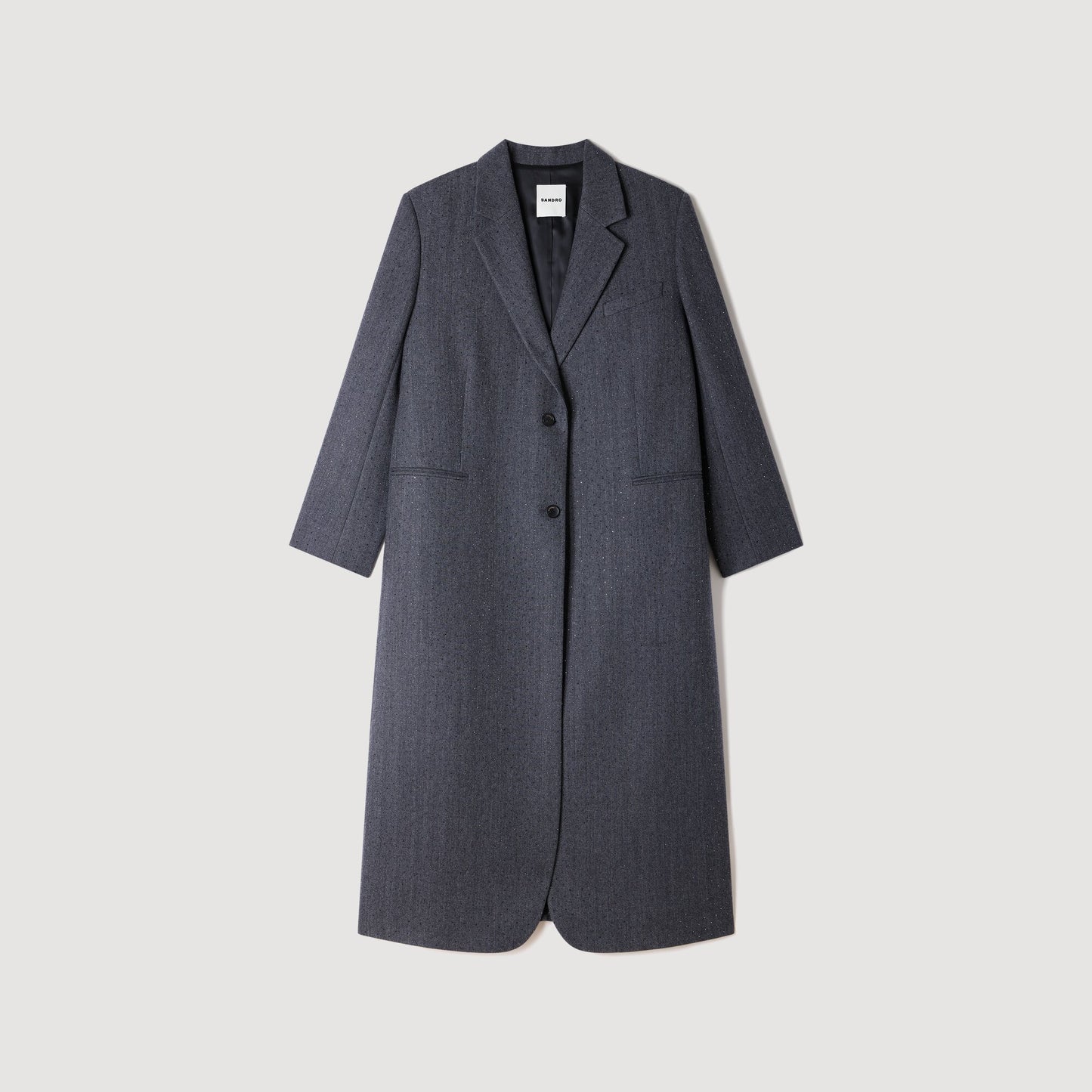 Abrigo largo de lana con strass