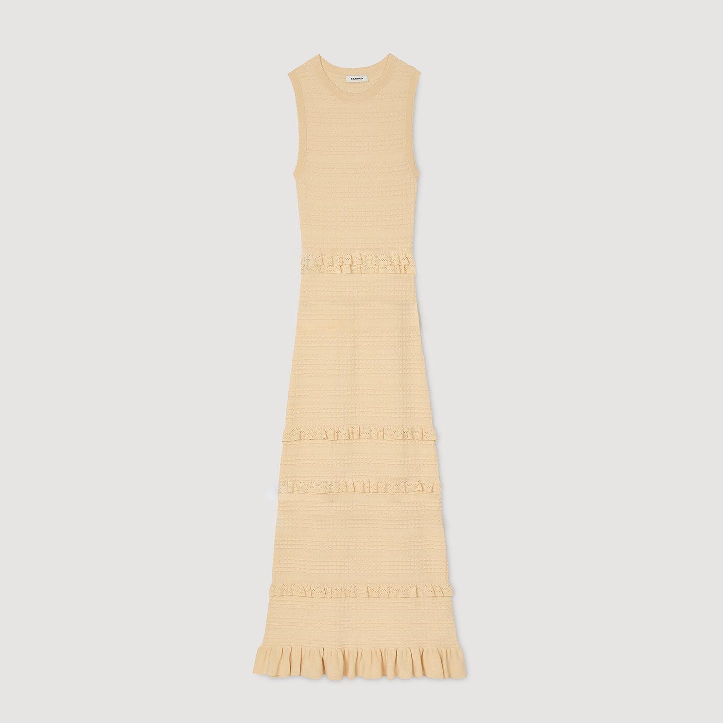 Vestido largo de punto con volantes