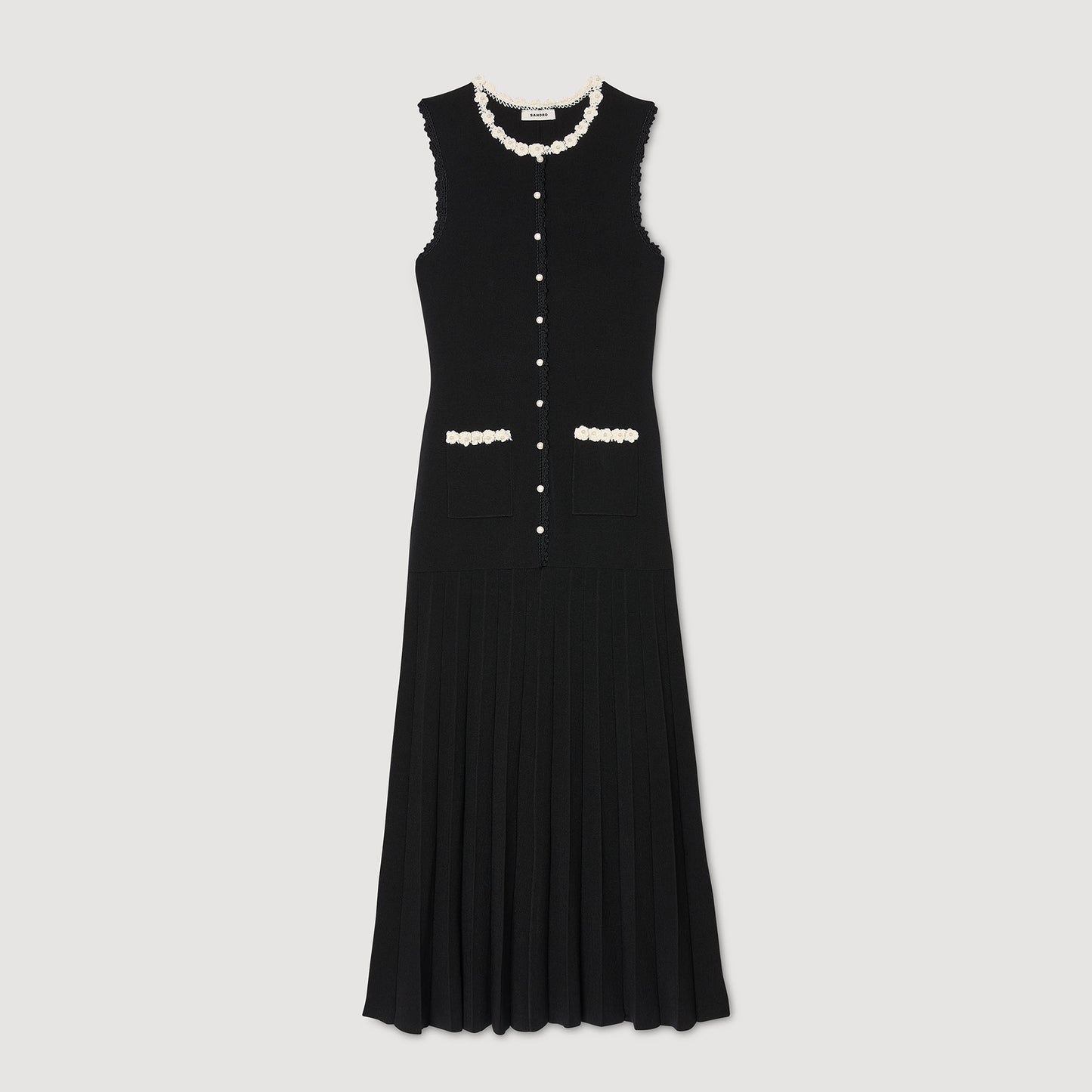 Vestido largo con detalles de ganchillo