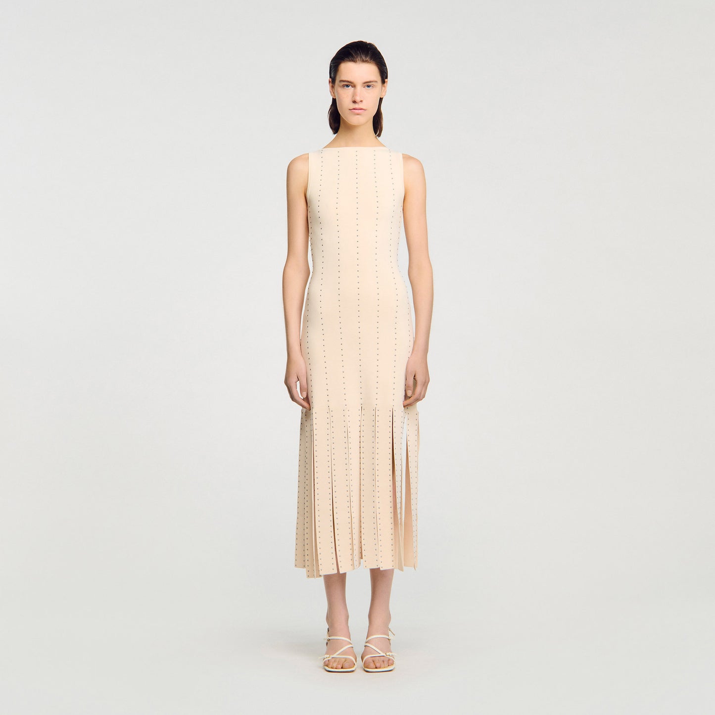 Vestido largo de punto con flecos