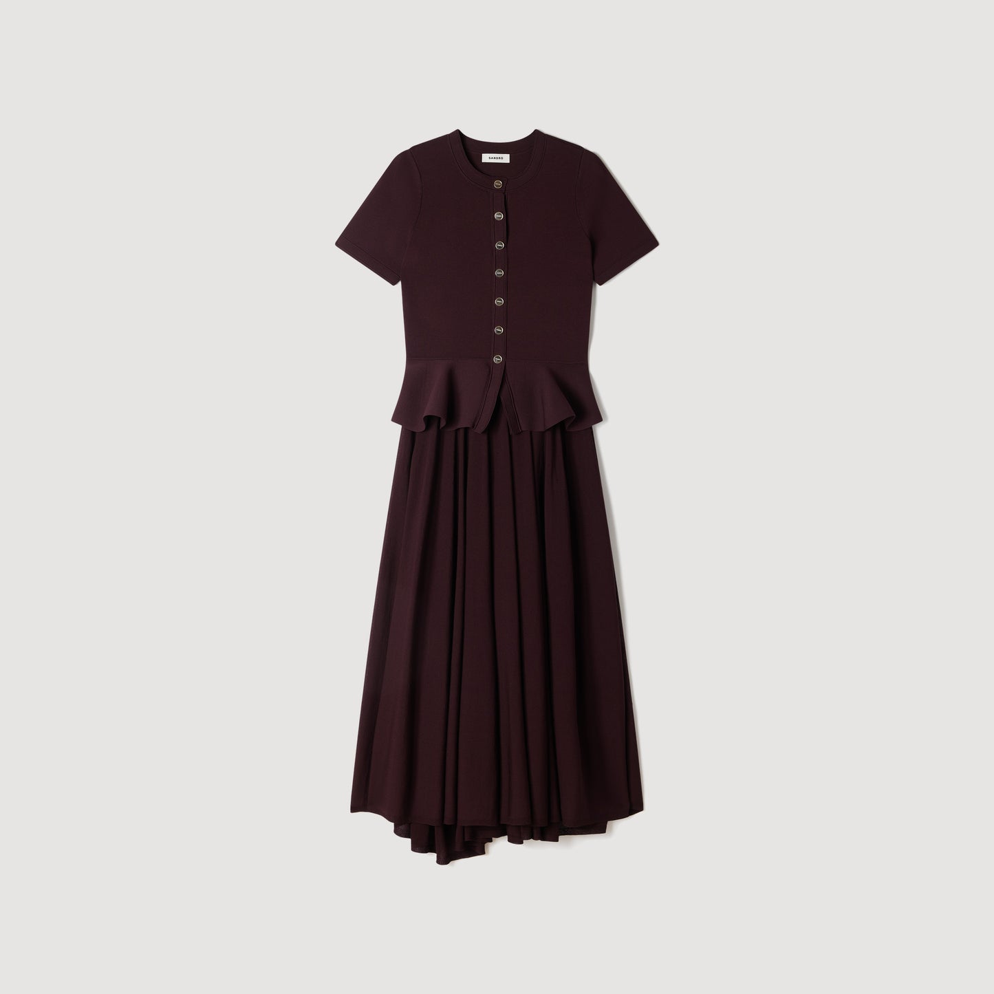 Vestido largo de punto con peplum