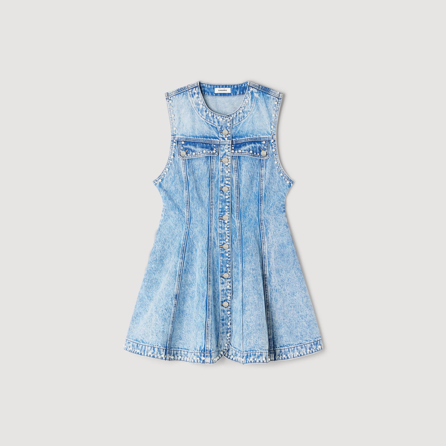 Vestido corto de denim con pedrería