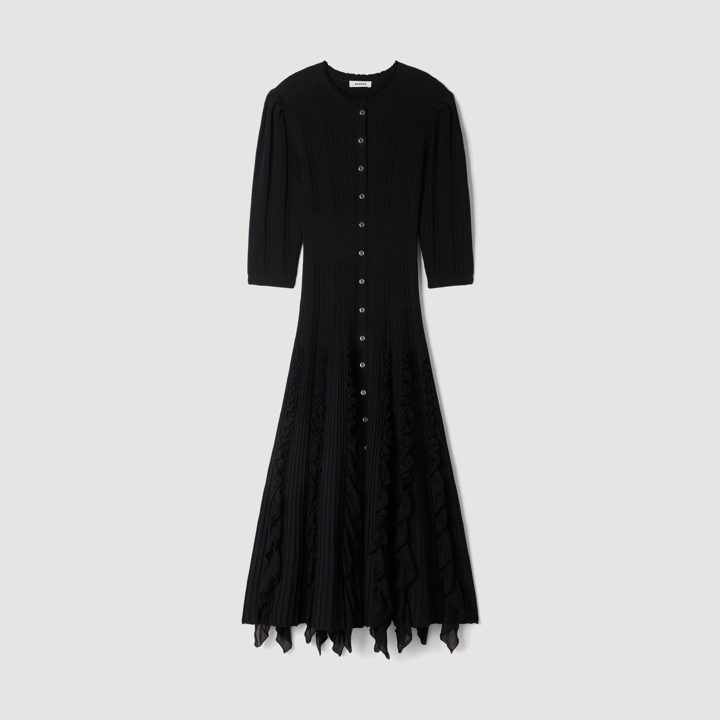Vestido largo de punto con volantes