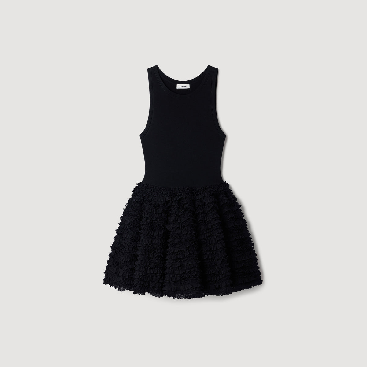 Vestido corto de encaje y volantes