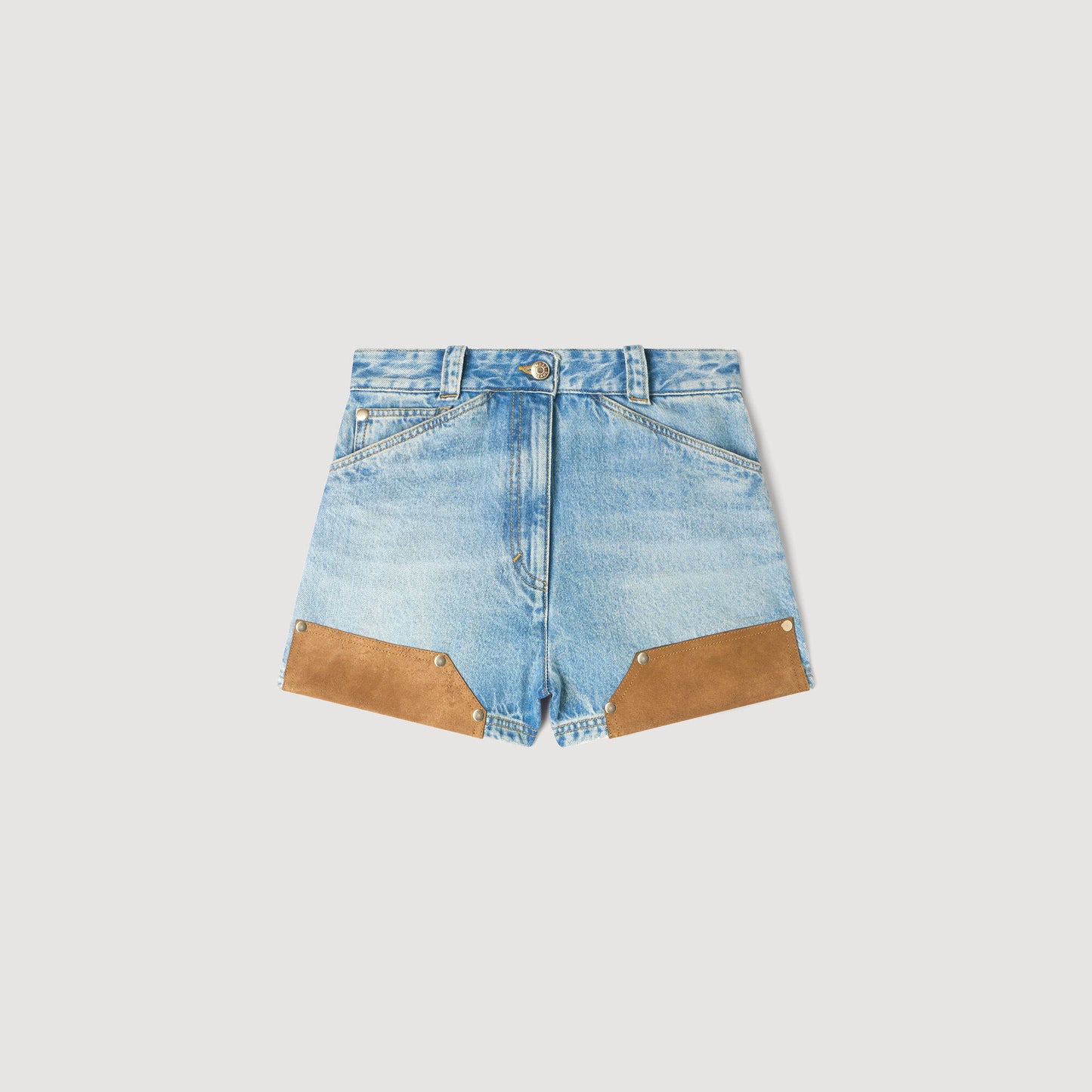 Short vaquero y ante con remaches