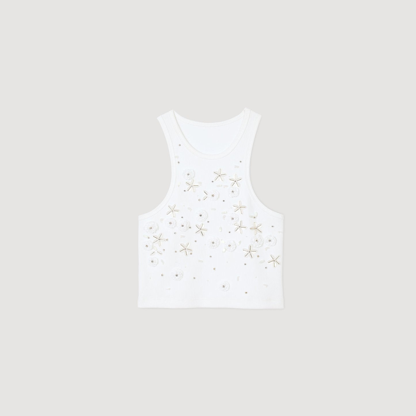 Camiseta sin mangas strass y perlas