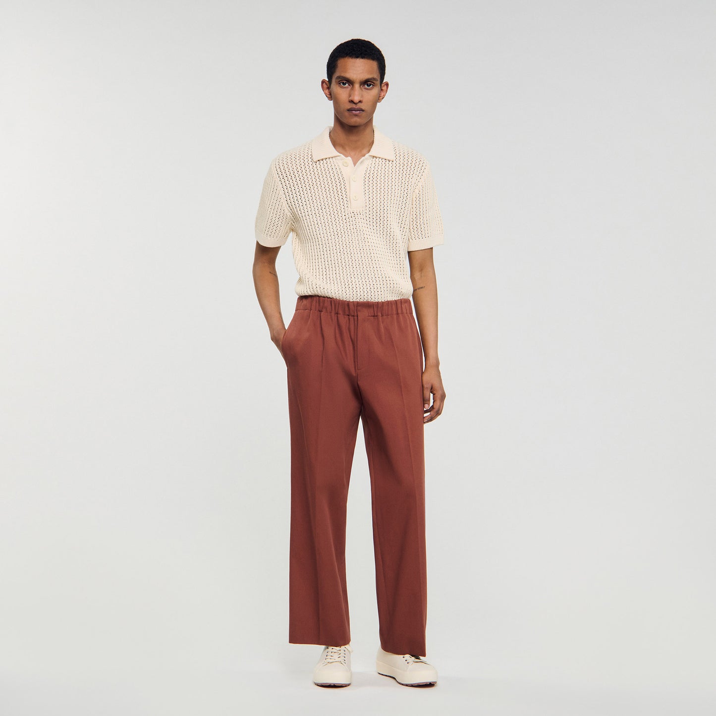 Pantalón ancho de algodón elástico