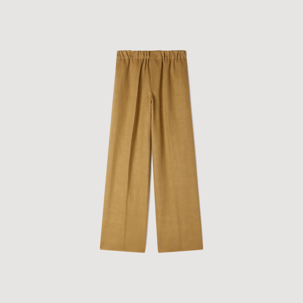 Pantalón ancho de lino elástico