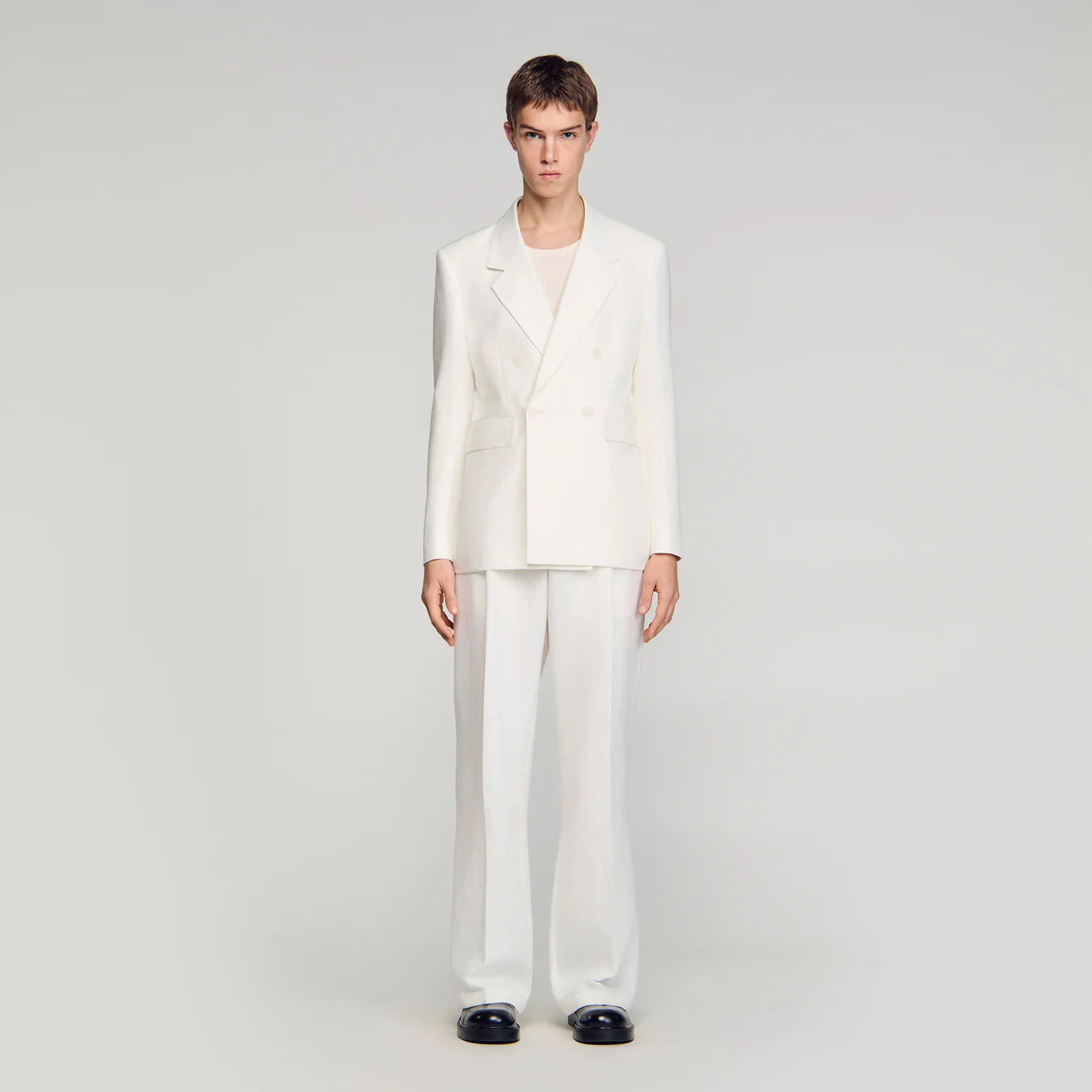 Chaqueta de traje cruzada de lino