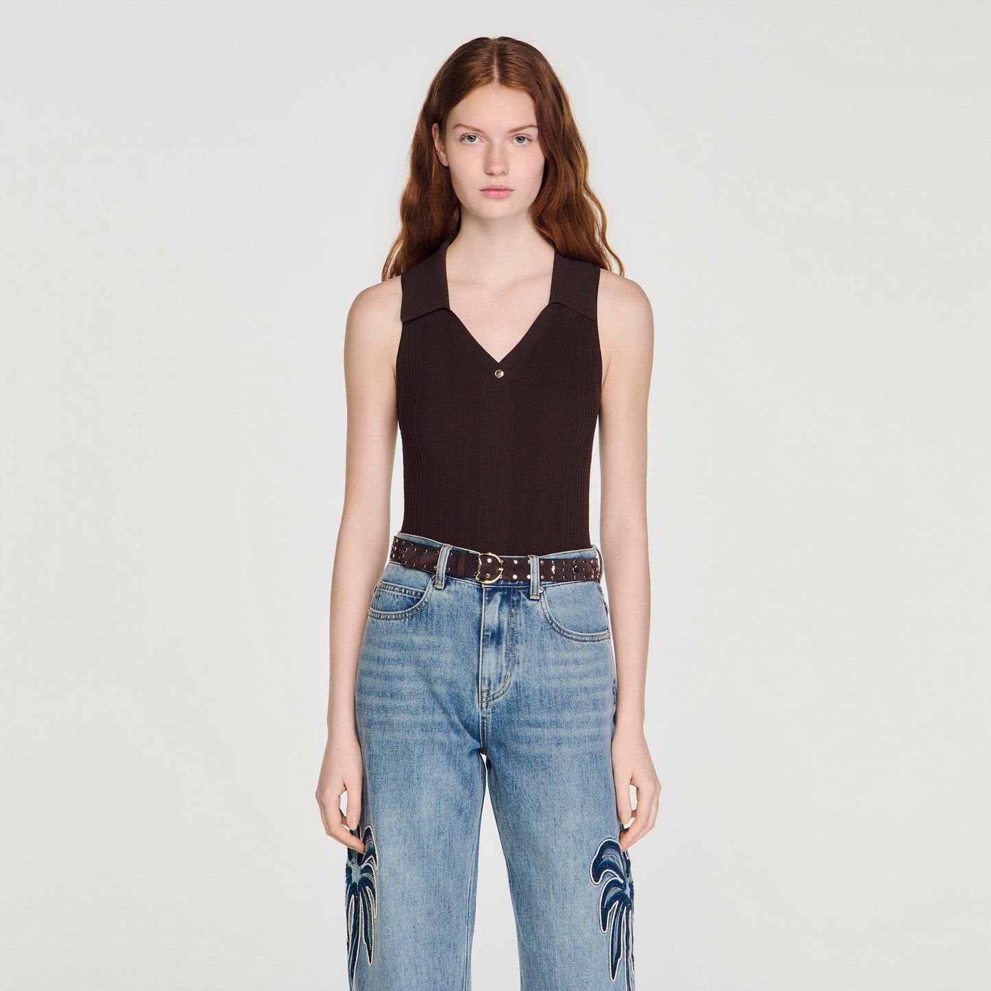 Body de canalé con cuello polo