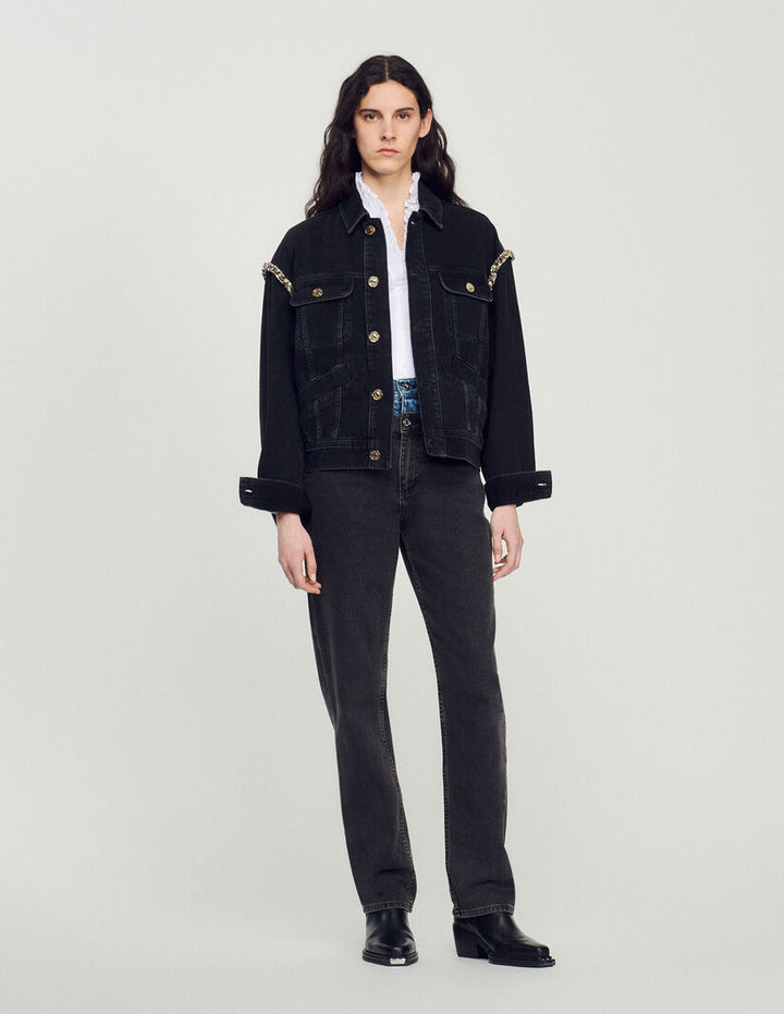 Chaqueta de denim lavado con strass