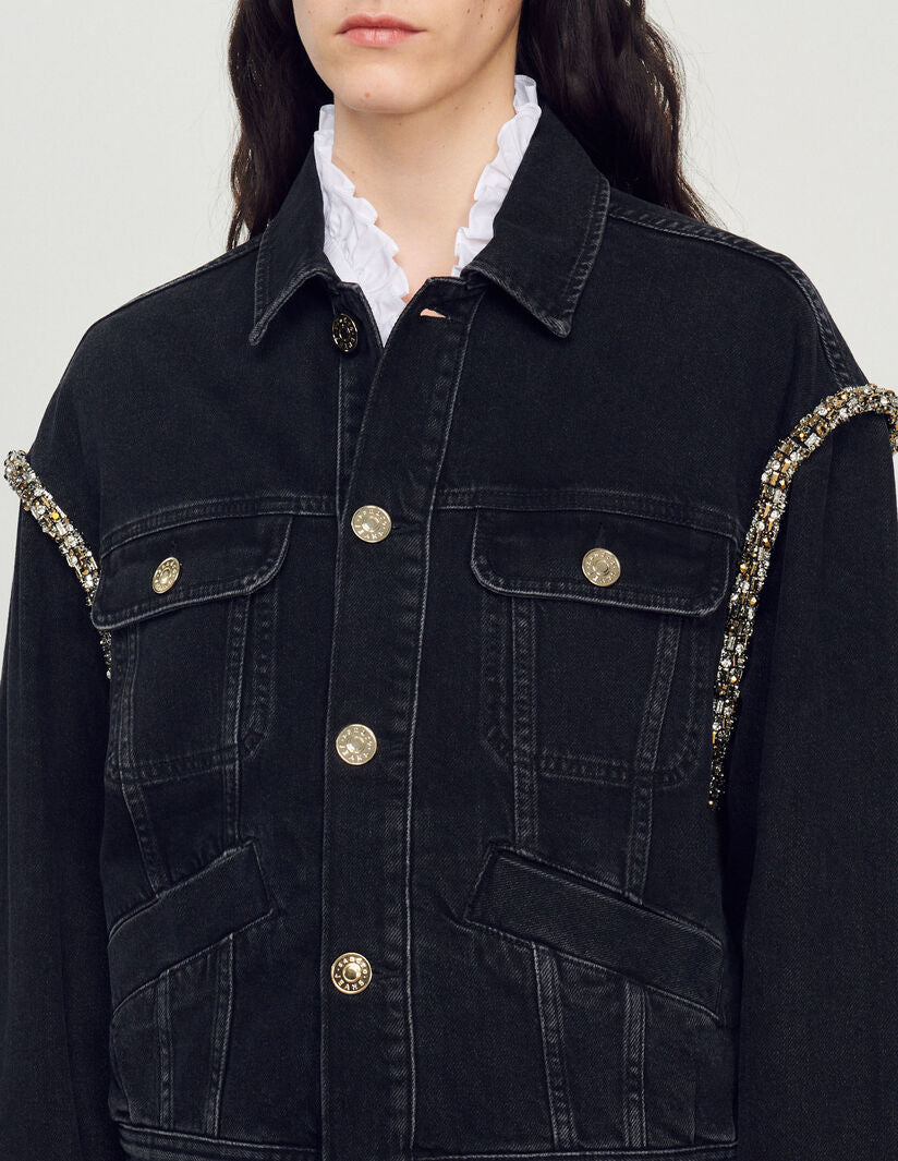Chaqueta de denim lavado con strass