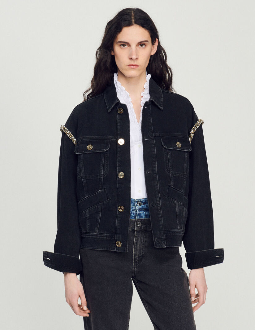 Chaqueta de denim lavado con strass