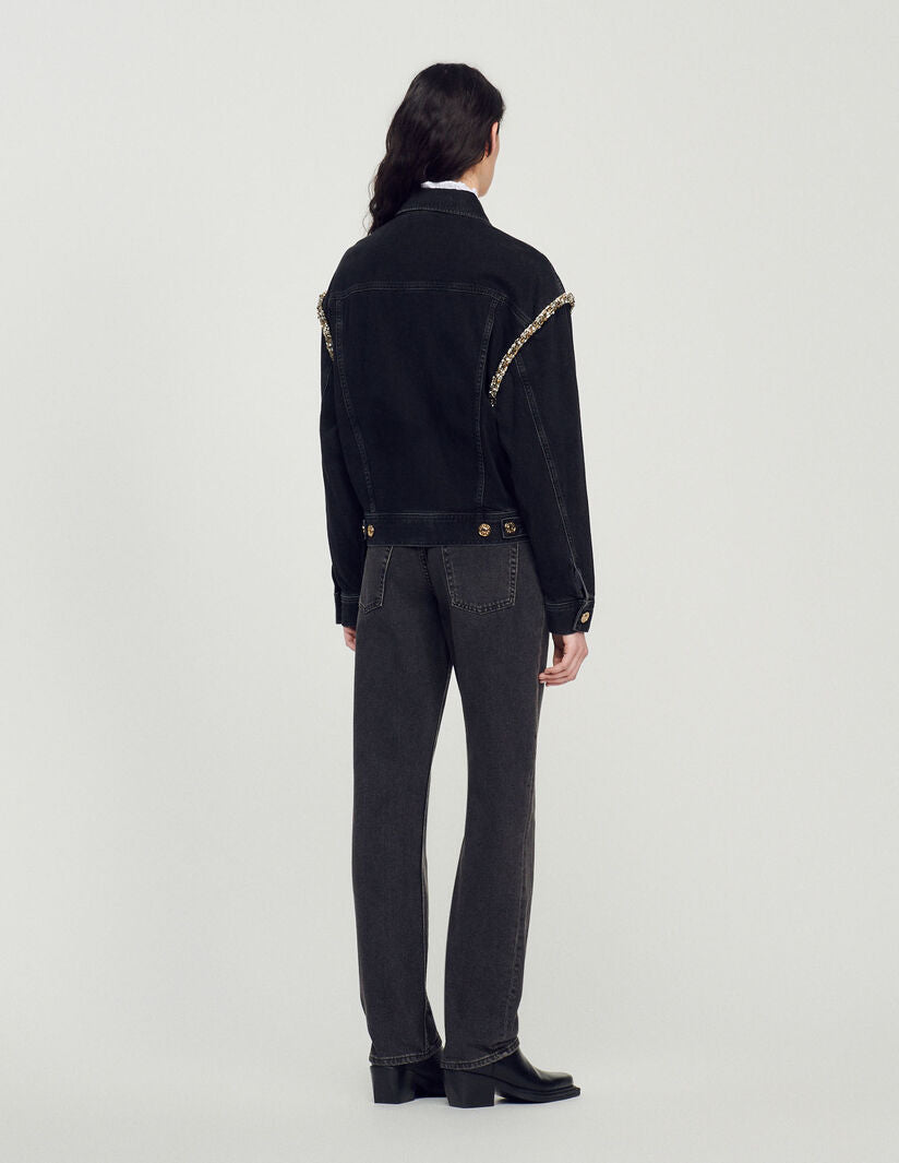 Chaqueta de denim lavado con strass