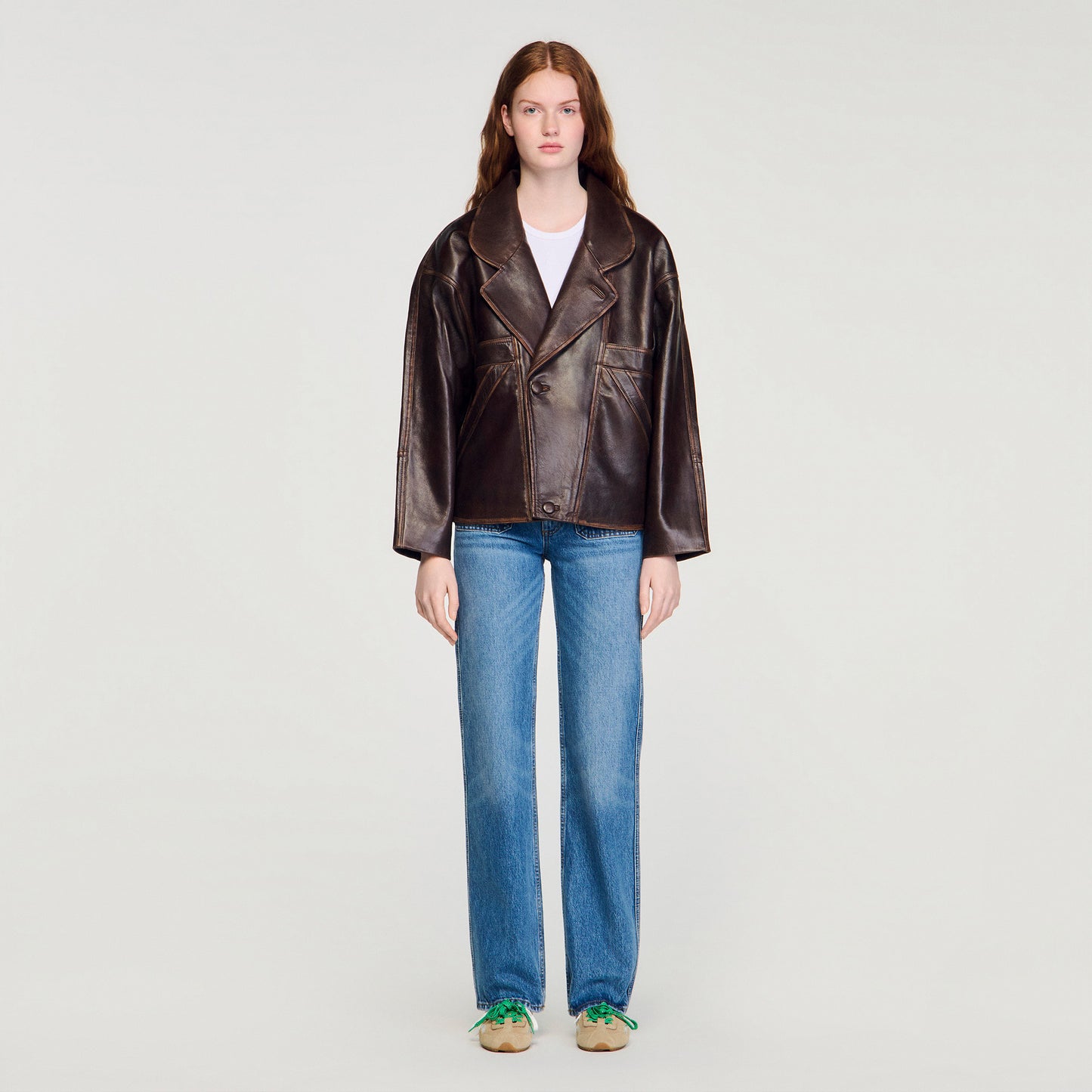 Cazadora de cuero oversize