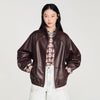 Cazadora de cuero oversize con zip