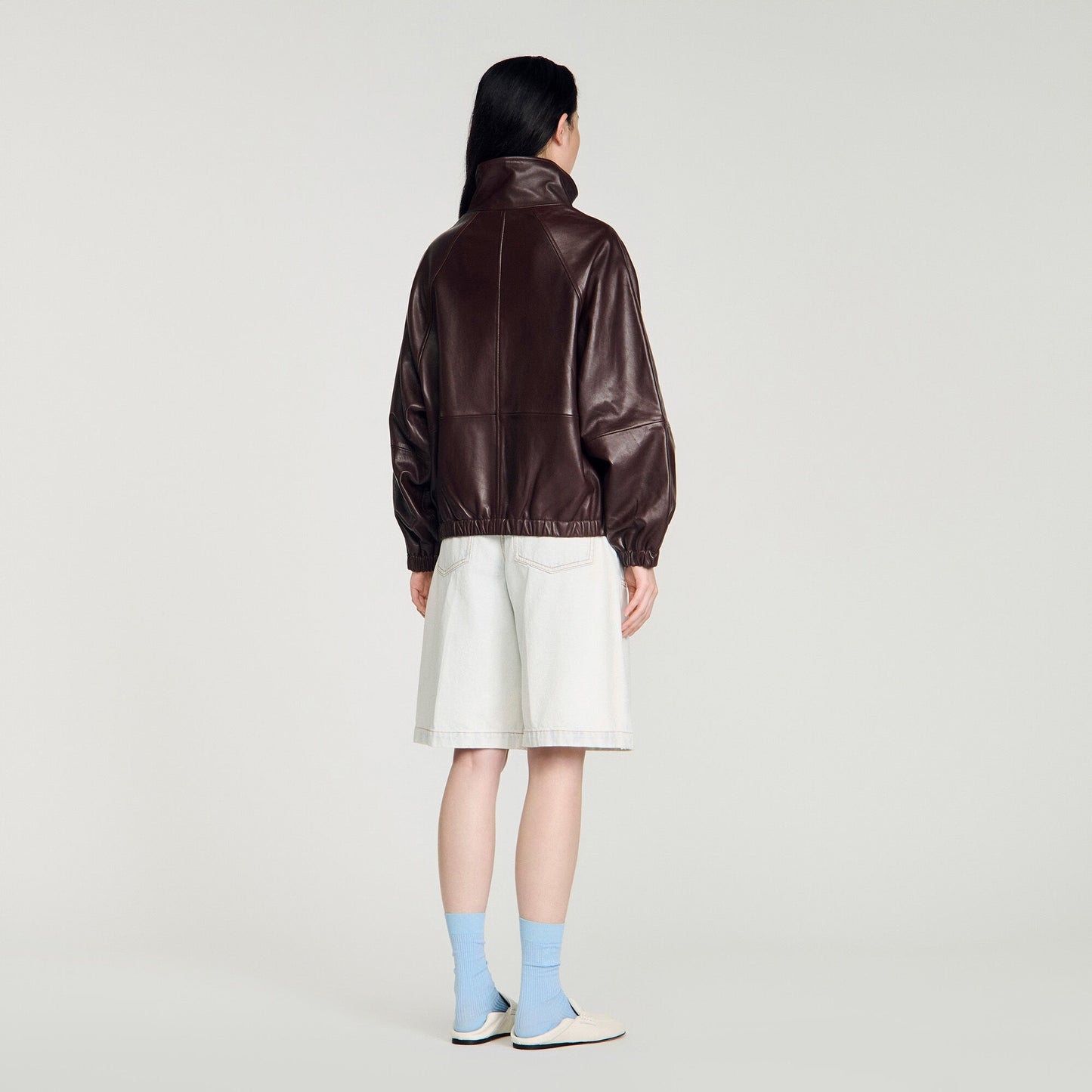 Cazadora de cuero oversize con zip