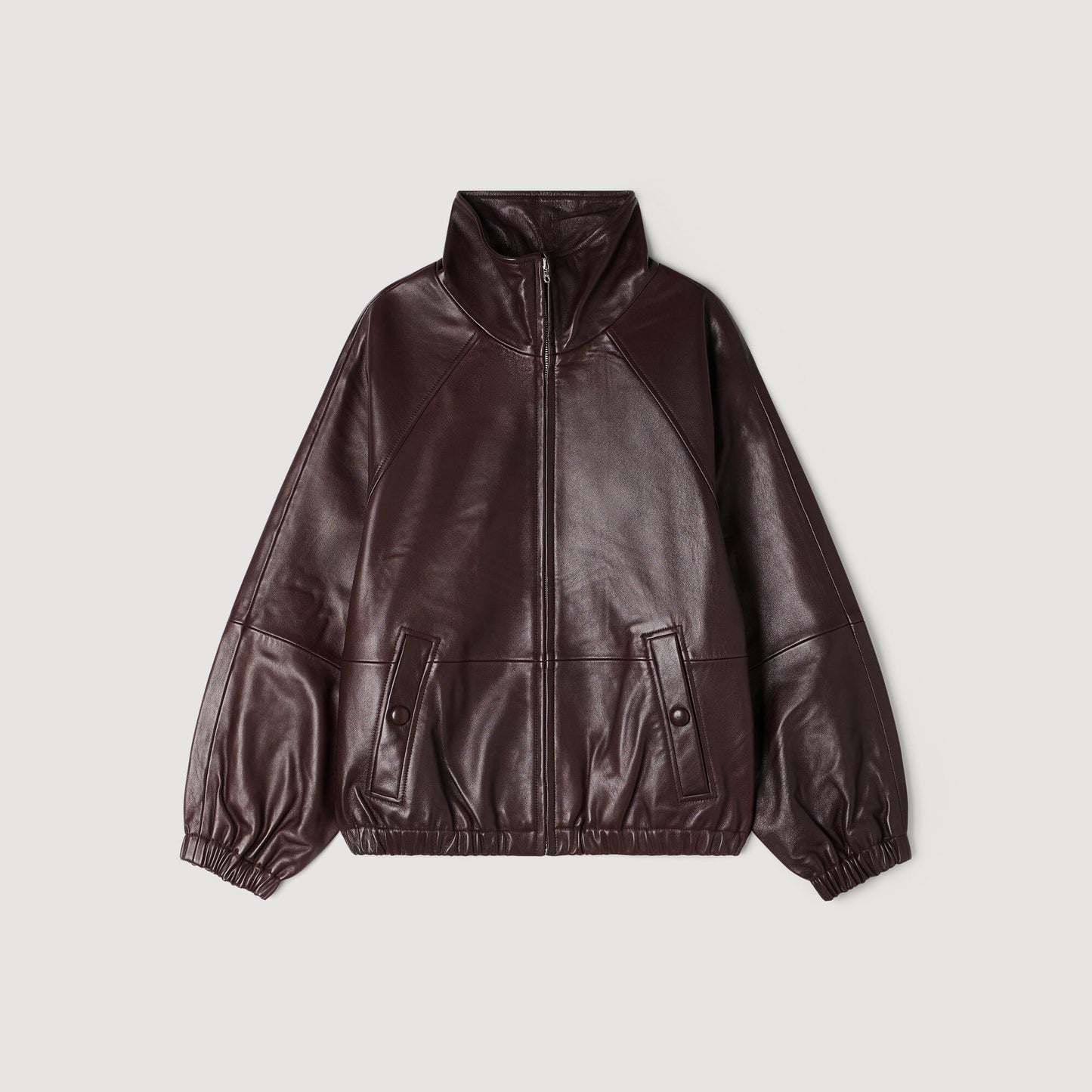 Cazadora de cuero oversize con zip