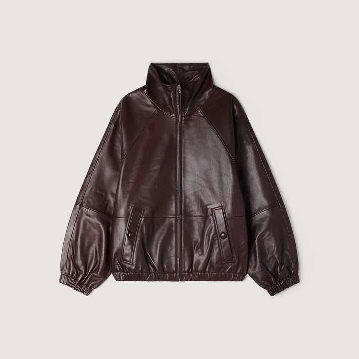 Cazadora de cuero oversize con zip