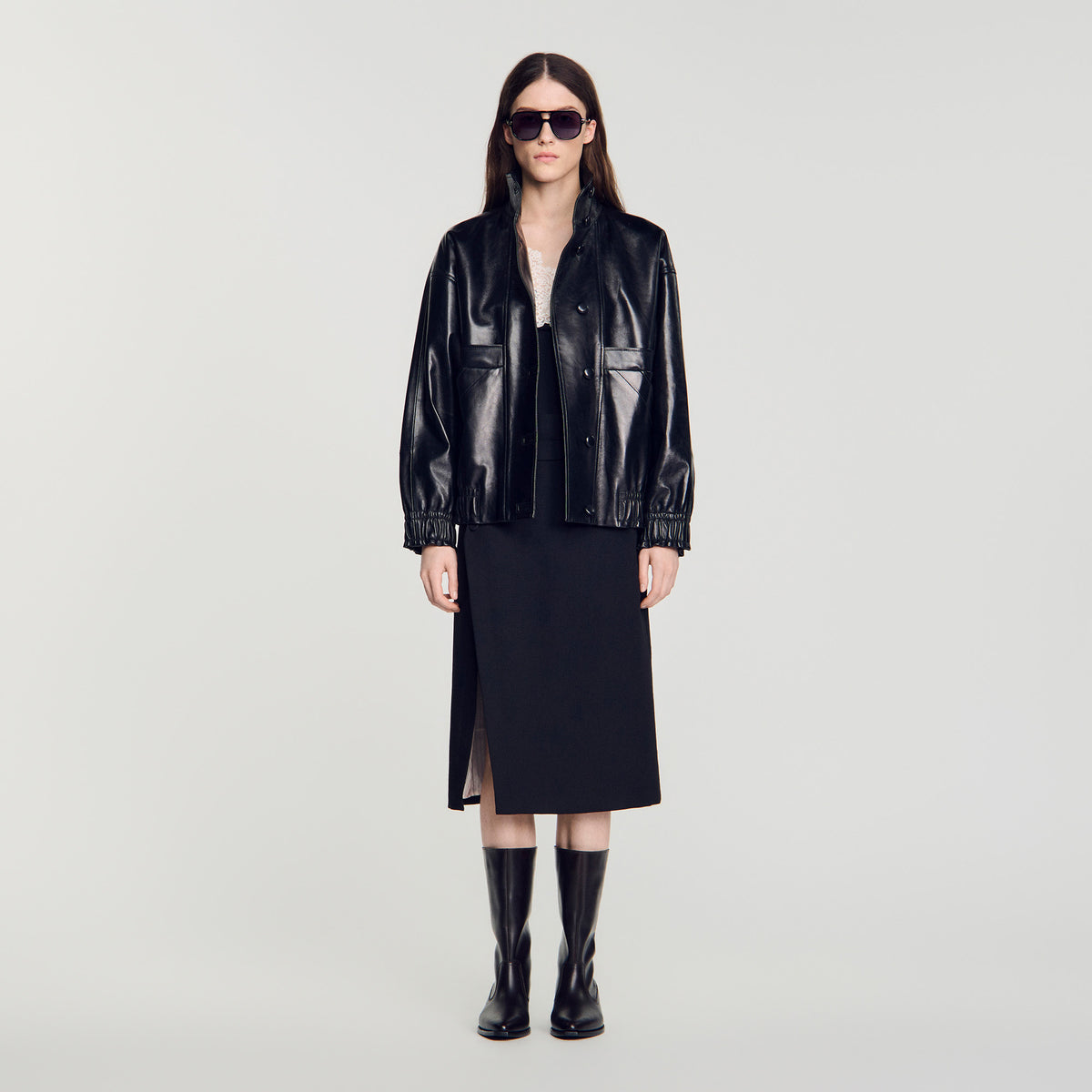 Cazadora de cuero oversize
