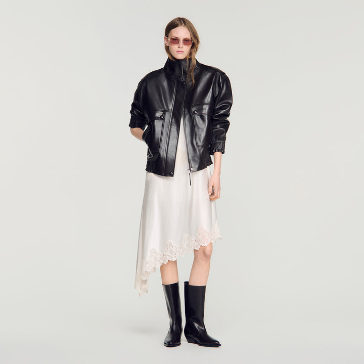 Cazadora piel oversize cuello alto