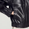 Cazadora piel oversize cuello alto