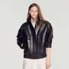 Cazadora piel oversize cuello alto