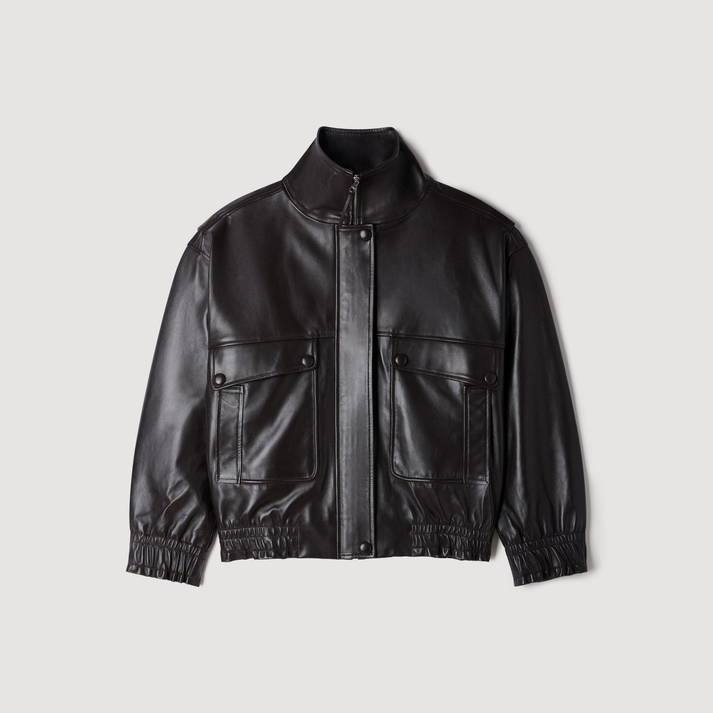 Cazadora piel oversize cuello alto