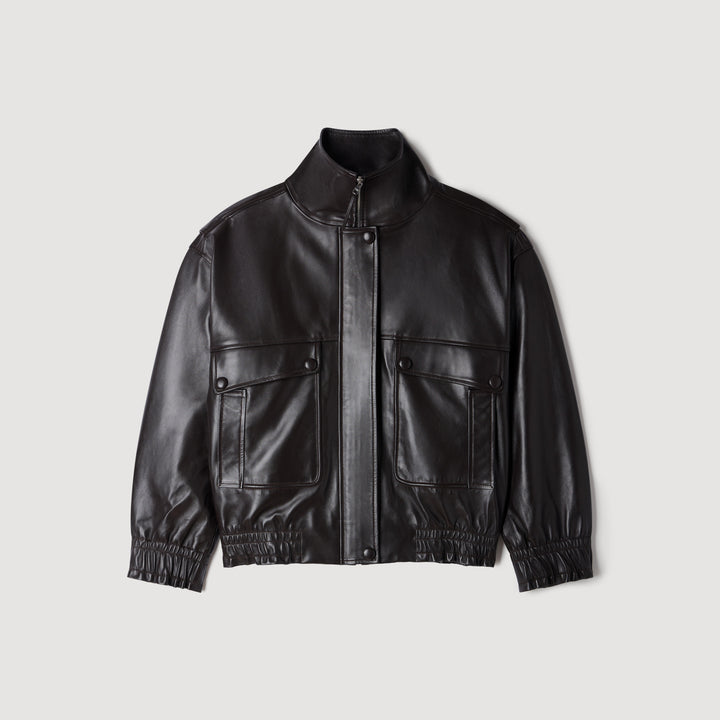 Cazadora piel oversize cuello alto