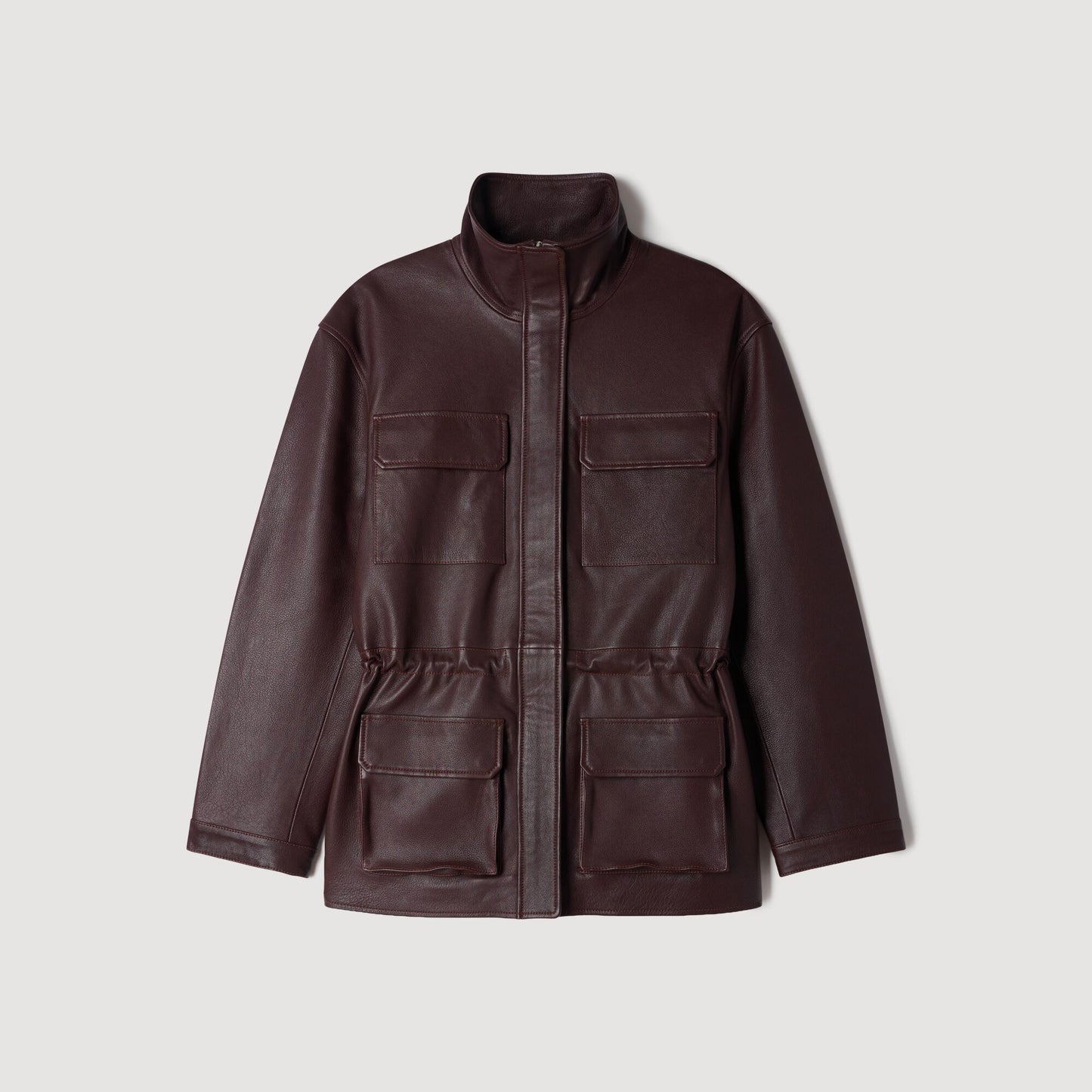 Cazadora oversize cuello de cuero
