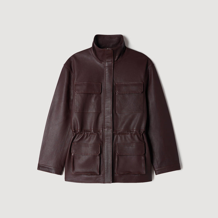 Cazadora oversize cuello de cuero