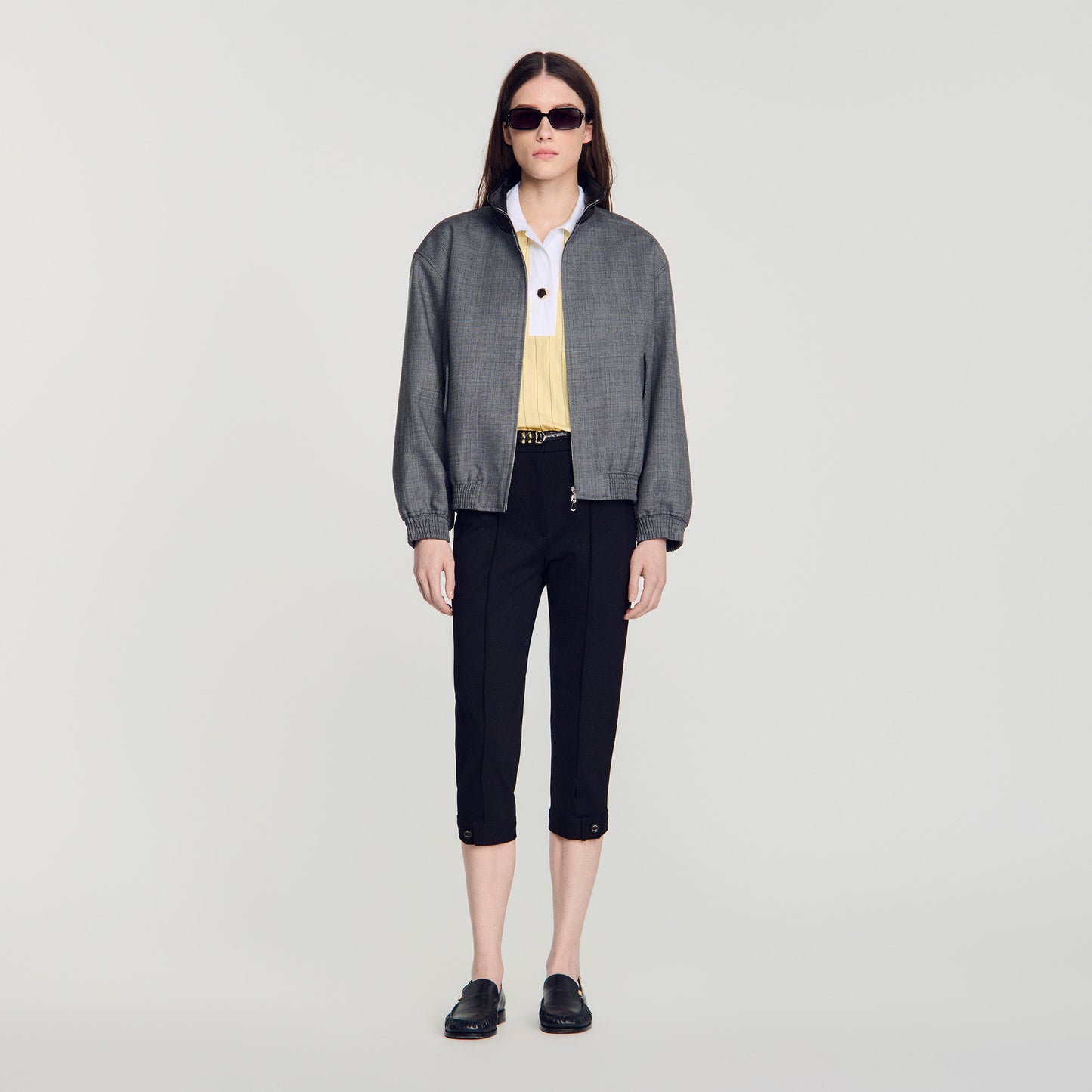 Cazadora oversize cuello de cuero