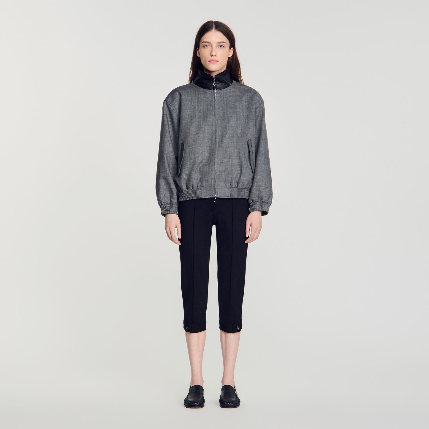Cazadora oversize cuello de cuero
