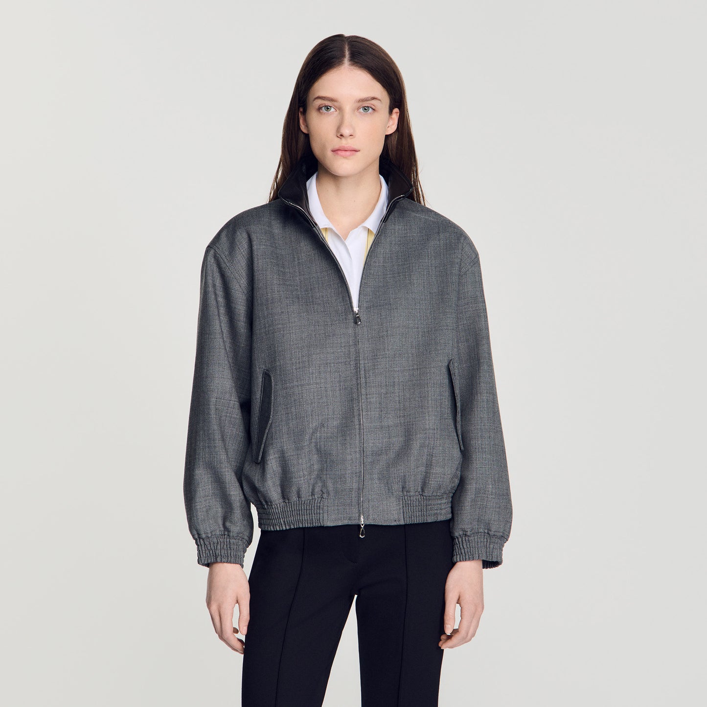 Cazadora oversize cuello de cuero