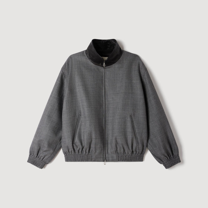 Cazadora oversize cuello de cuero