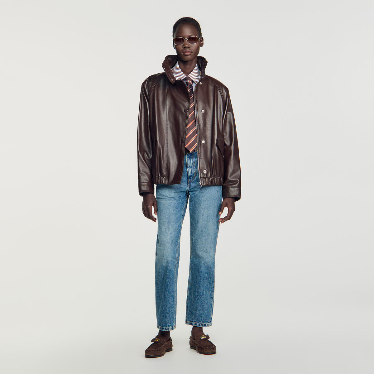 Cazadora oversize de piel