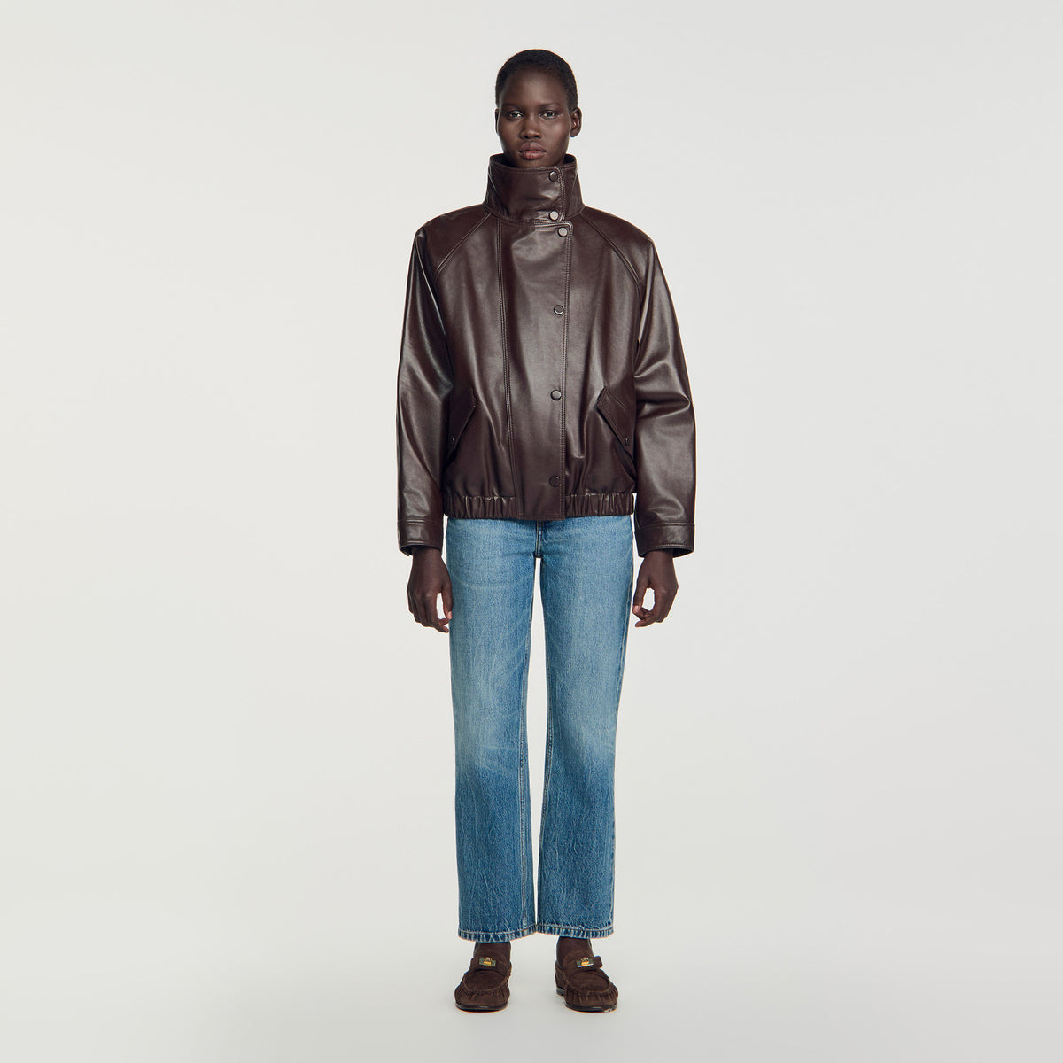 Cazadora oversize de piel