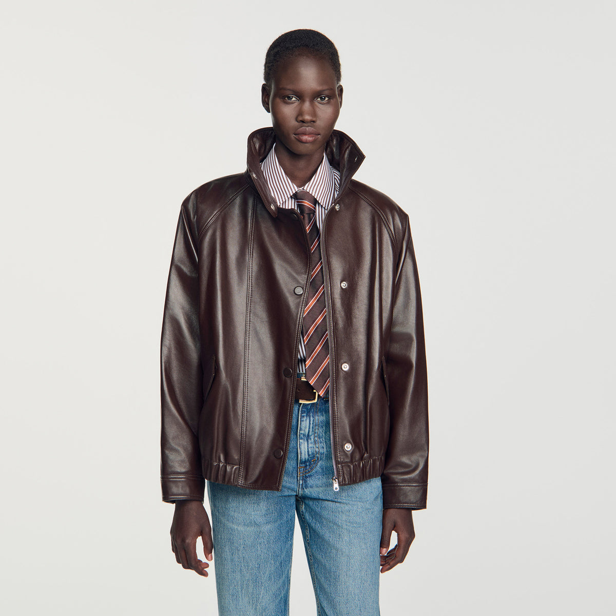 Cazadora oversize de piel