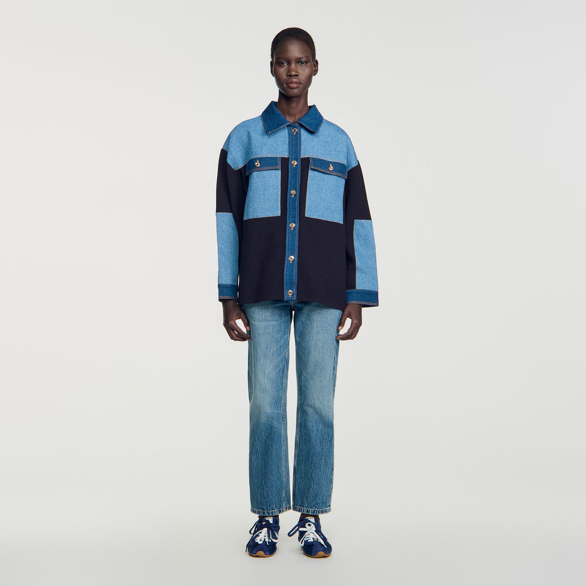 Cárdigan oversize mix denim
