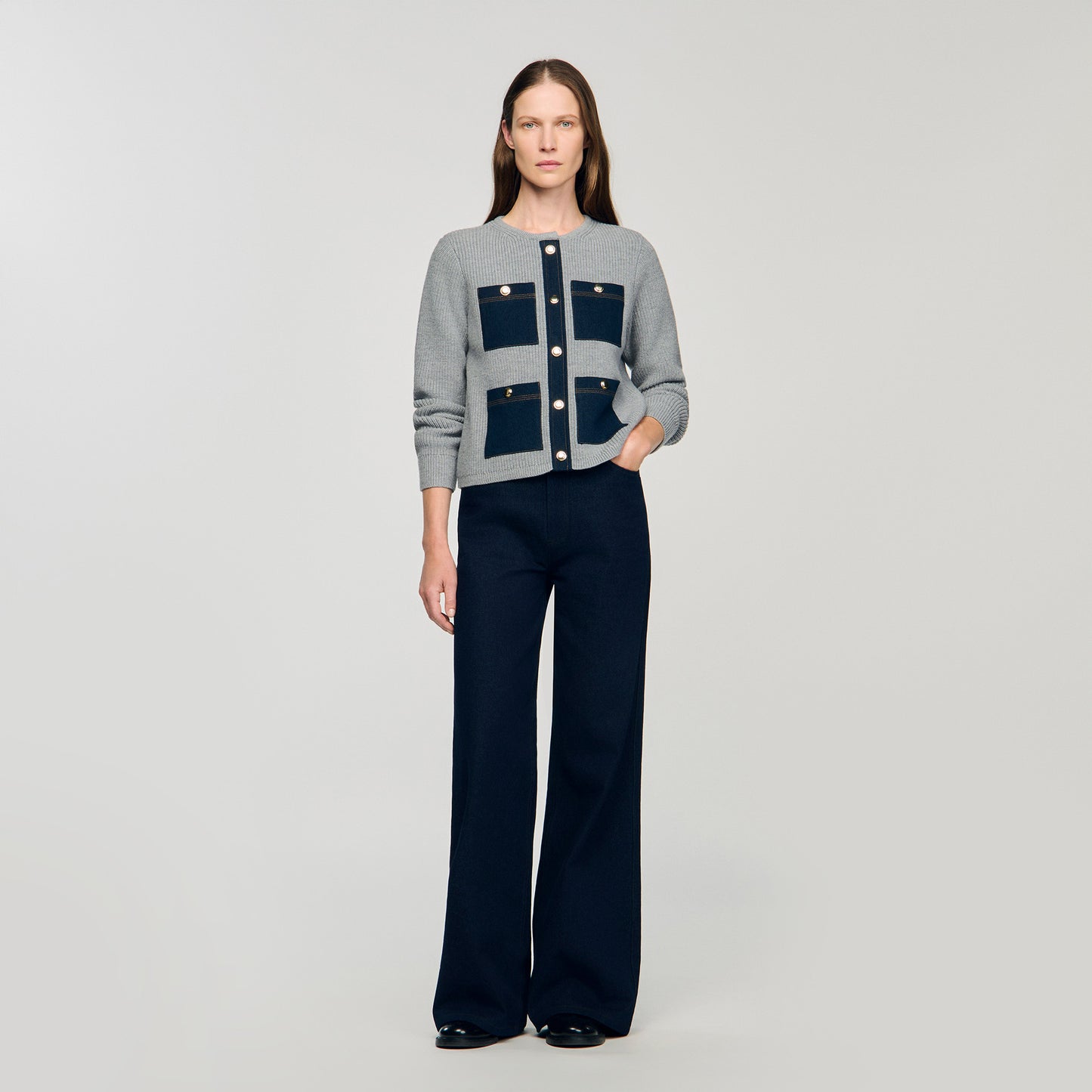 Cárdigan con detalles denim
