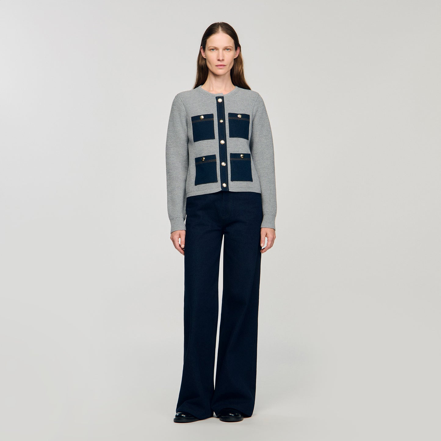 Cárdigan con detalles denim